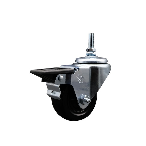 3 Inch Hard Rubber 12 MM Threaded Stem Caster with Brake